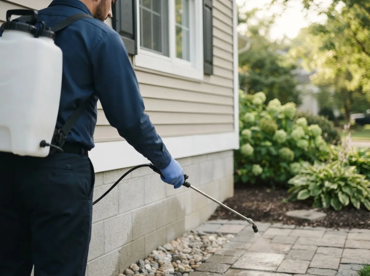 Pest control technician inspecting a home in Hanson, MA